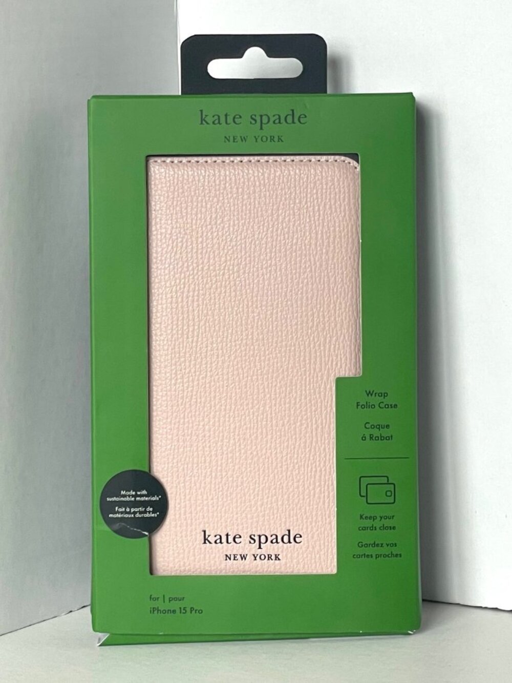 Kate Spade iPhone 15 Pro Wallet Folio Case Pale Vellum Wireless Charge